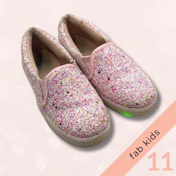 fabkids Other - fabkids Girls Pink Glitter Slip-On Sneakers Size 11 – Sparkly Casual Shoes